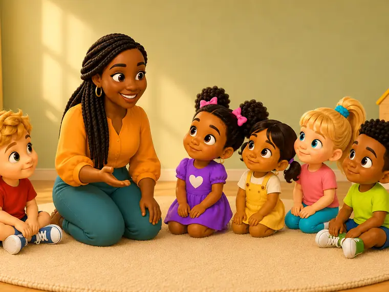 Miss Bloom sitting on the rug with the children