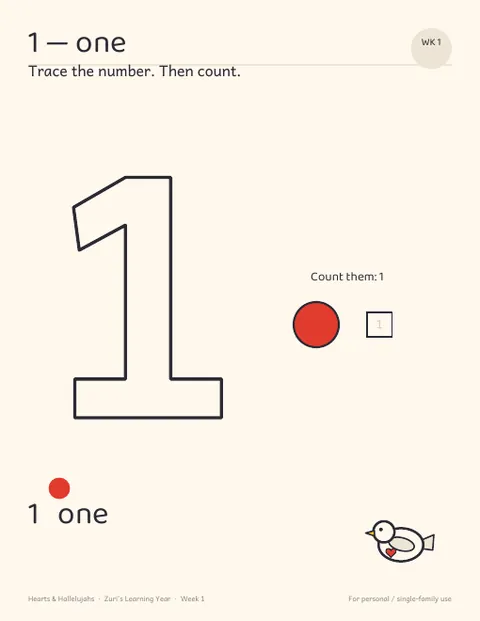 A large number one to trace, with counters to count