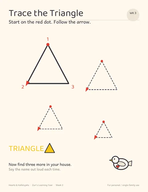 A tracing page with triangles and numbered corners